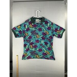 Chi Chi Signature Polo Shirt Mens L Tropical Floral Golf Hawaii 100% Cotton